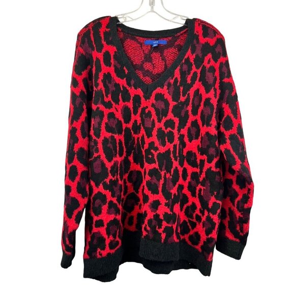 Apt. 9 Sweaters - Apt.9 Womens V-Neck Leopard Print Pullover Sweater Red/Black Size Large